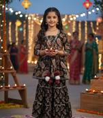 Black block print lehenga