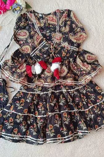 Black block print lehenga