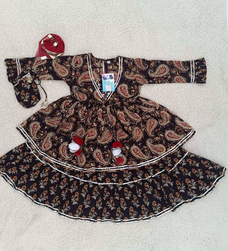 Black block print lehenga