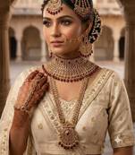 maroon 2-layer bridal jewelry set with earrings, maang tikka, pasha, nath & panja   gold plated