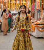 Mustard block print lehenga