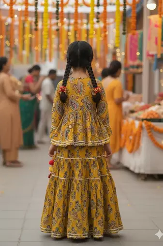 Mustard block print lehenga