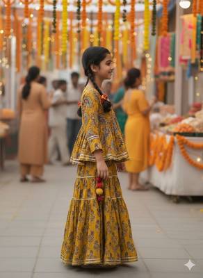 Mustard block print lehenga 3