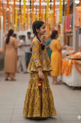 Mustard block print lehenga