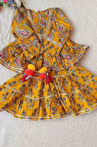 Mustard block print lehenga