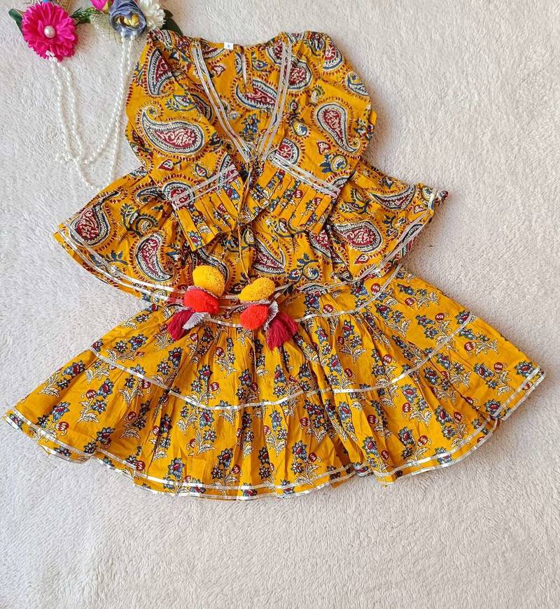 Mustard block print lehenga