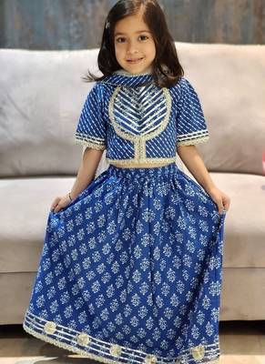 Blue block print lehenga 1