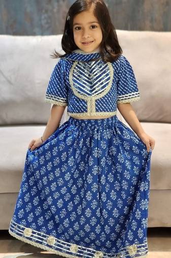 Blue block print lehenga