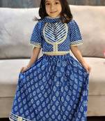 Blue block print lehenga