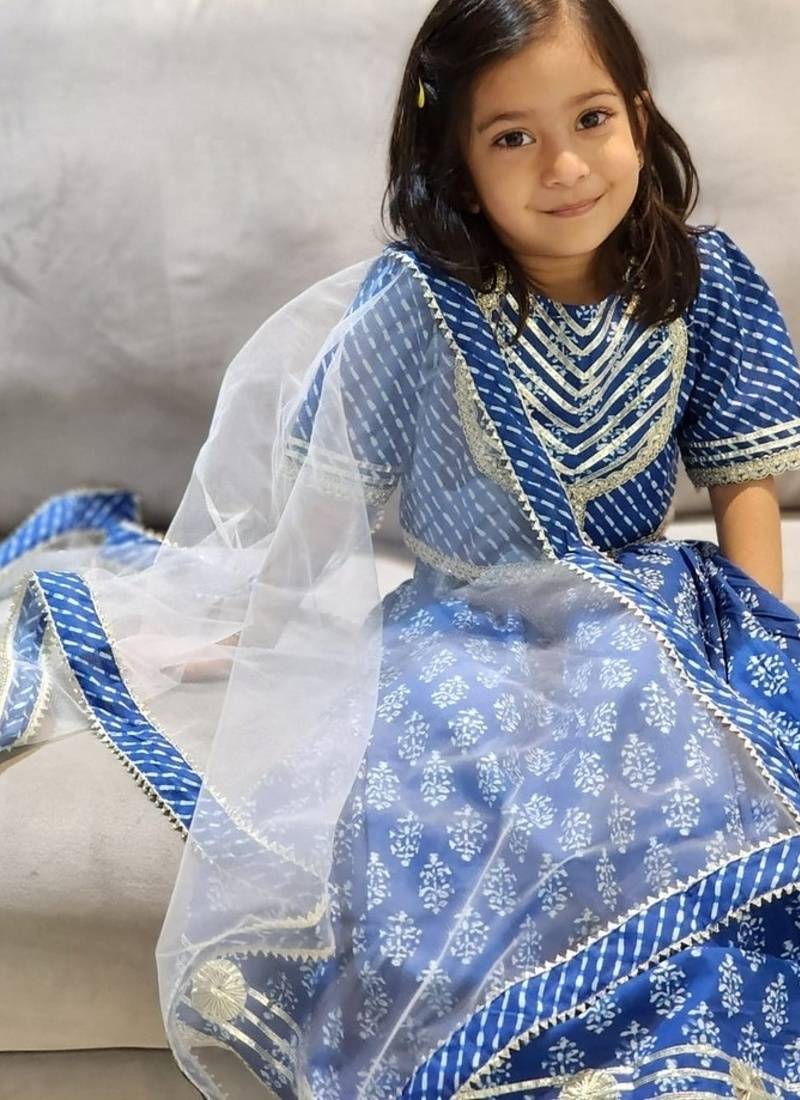 Blue block print lehenga