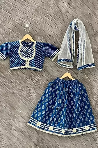 Blue block print lehenga