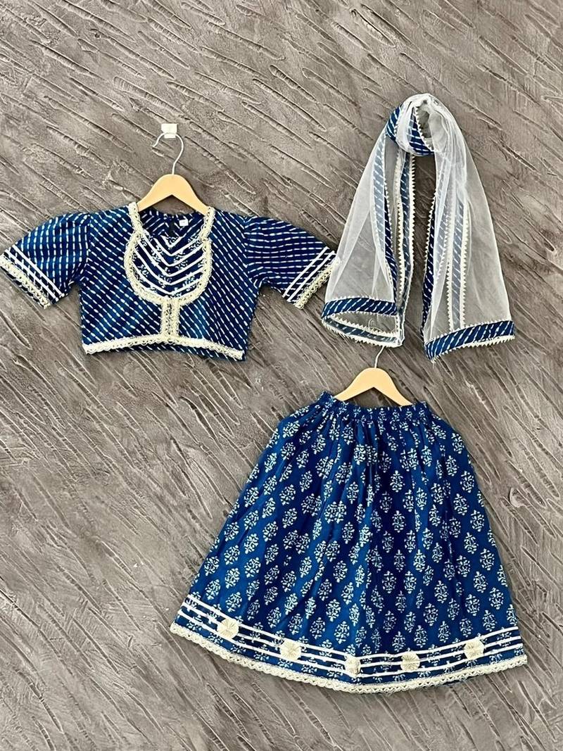 Blue block print lehenga