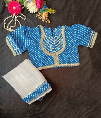 Blue block print lehenga 4