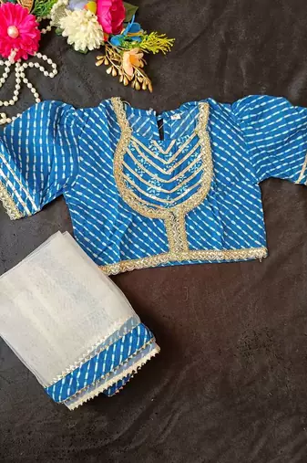 Blue block print lehenga