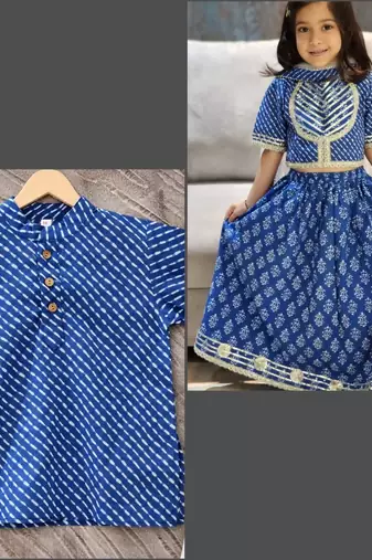Blue block print lehenga