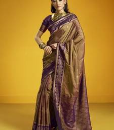Brown silk blend handloom weaving festival wear saree