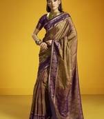 Brown silk blend handloom weaving festival wear saree