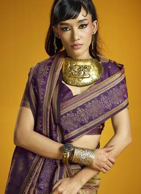 Brown silk blend handloom weaving festival wear saree 2