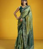Olive silk blend handloom weaving festival wear saree