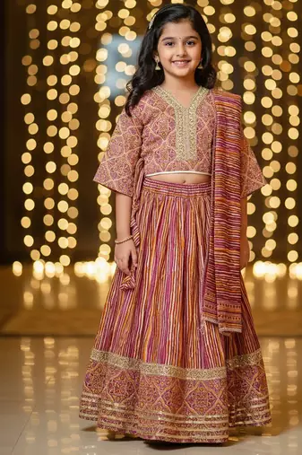 Pink ajrakh lehenga choli