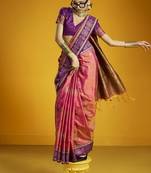 Peach silk blend handloom weaving festival wear saree