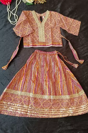 Pink ajrakh lehenga choli