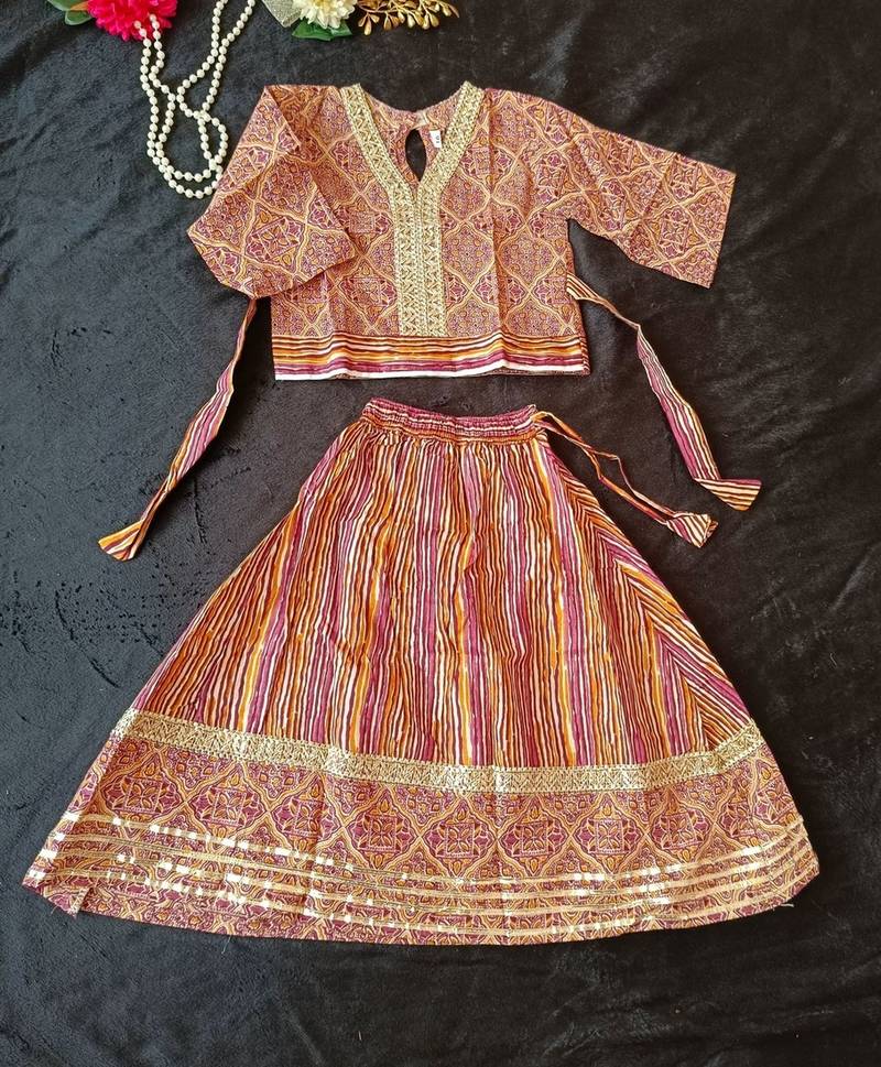 Pink ajrakh lehenga choli