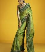 Green silk blend handloom weaving festival wear saree
