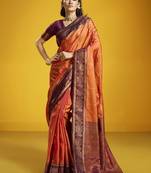 Orange silk blend handloom weaving festival wear saree