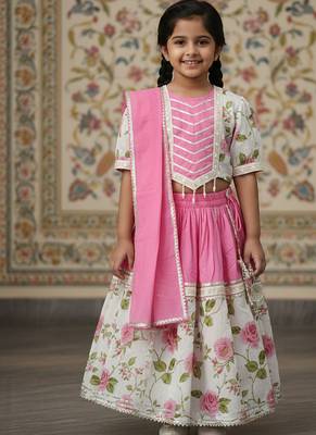 Pink rose print lehenga 1