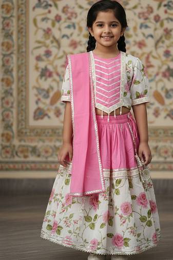 Pink rose print lehenga