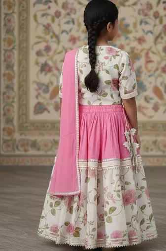 Pink rose print lehenga