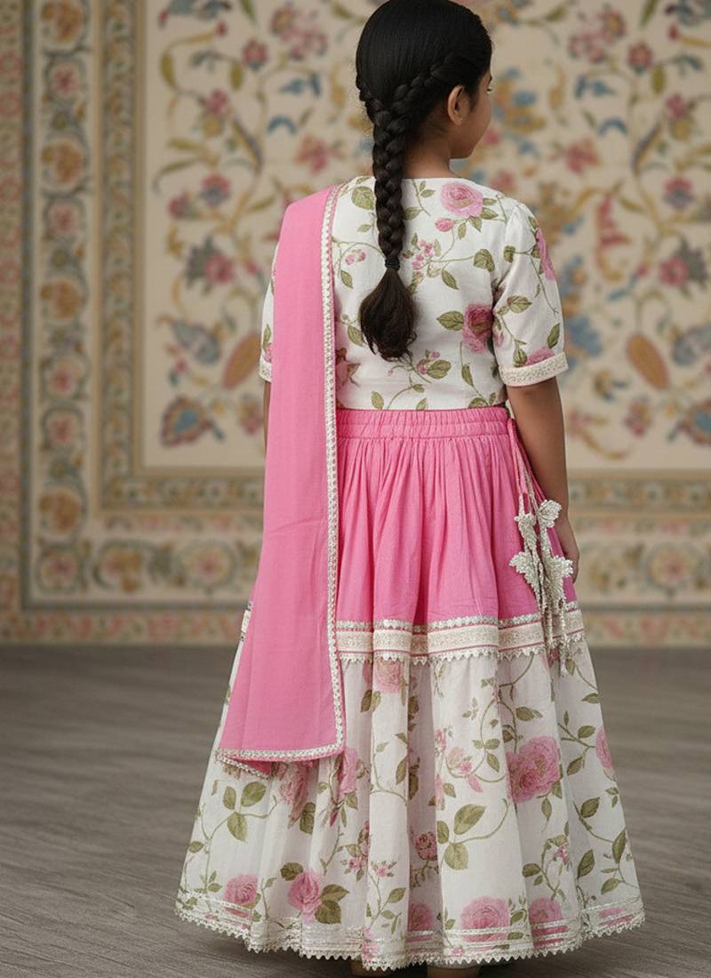Pink rose print lehenga