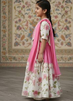 Pink rose print lehenga 3