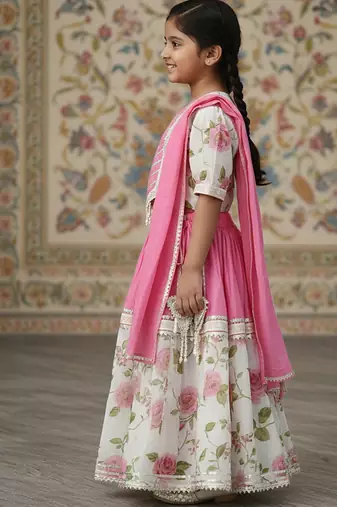 Pink rose print lehenga