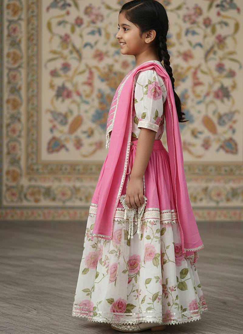 Pink rose print lehenga