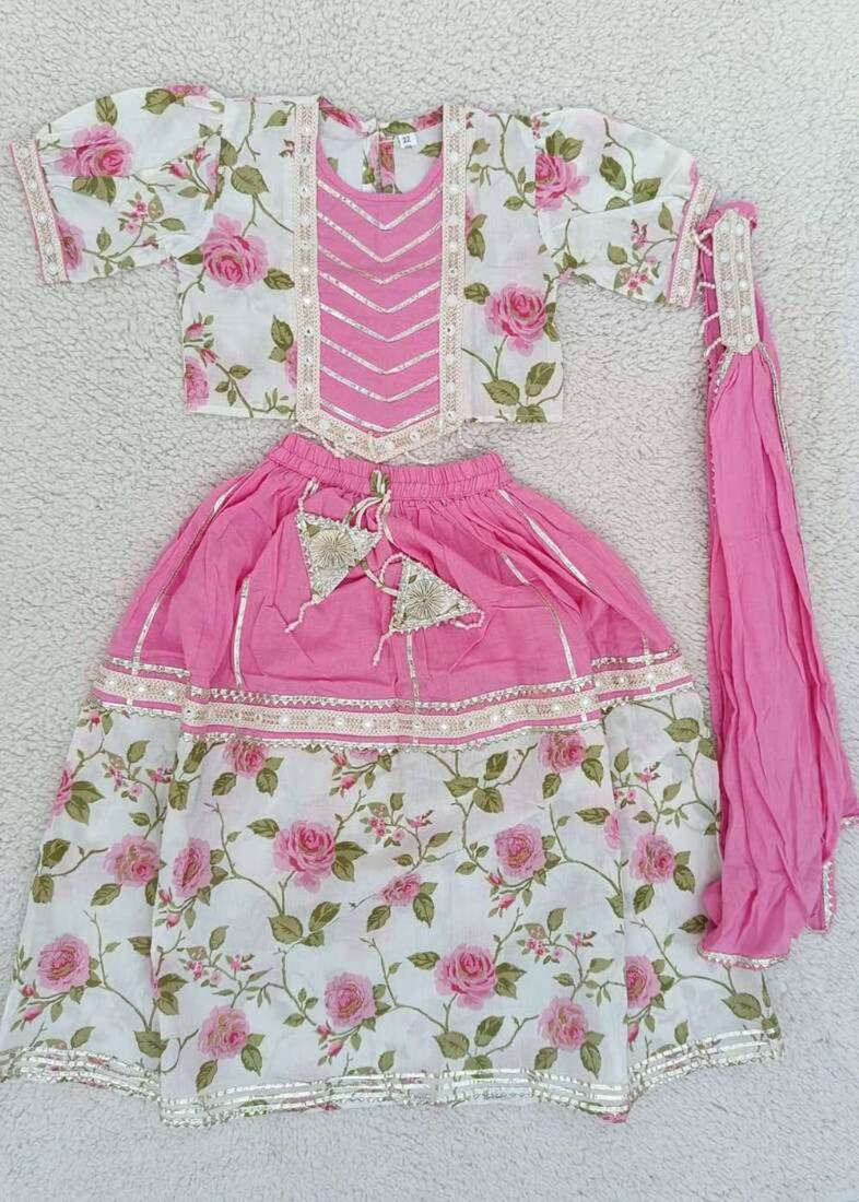 Pink rose print lehenga