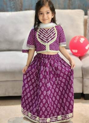 Purple block print lehenga 1
