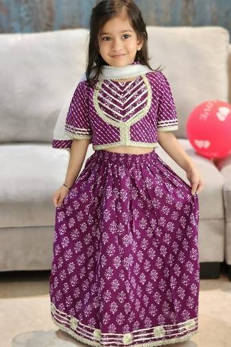 Purple block print lehenga