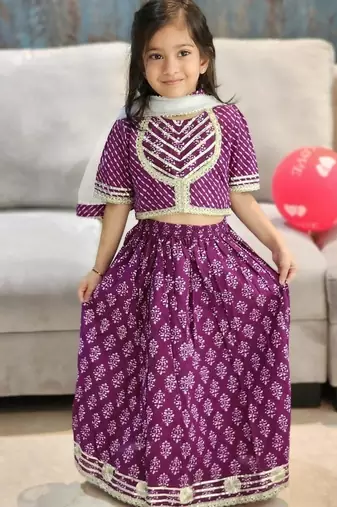Purple block print lehenga