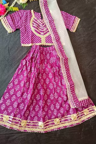 Purple block print lehenga