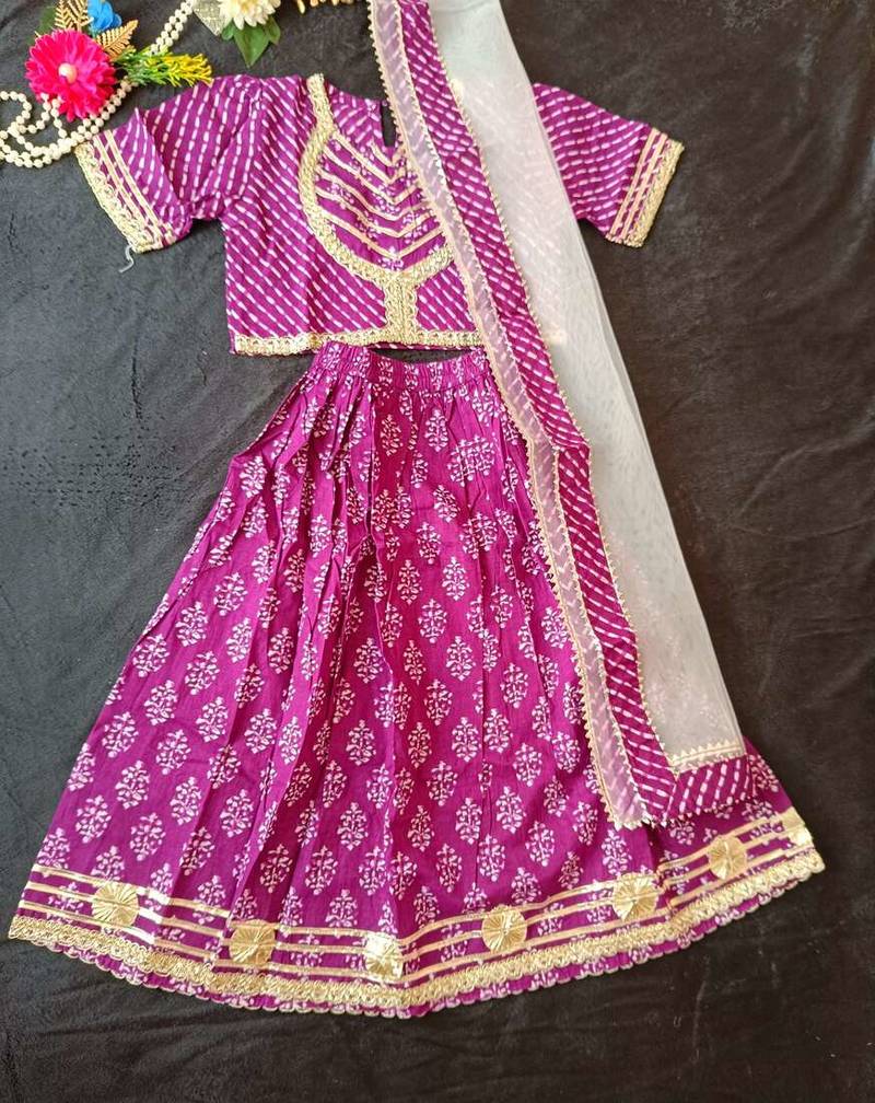 Purple block print lehenga
