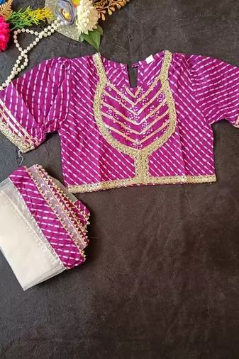 Purple block print lehenga