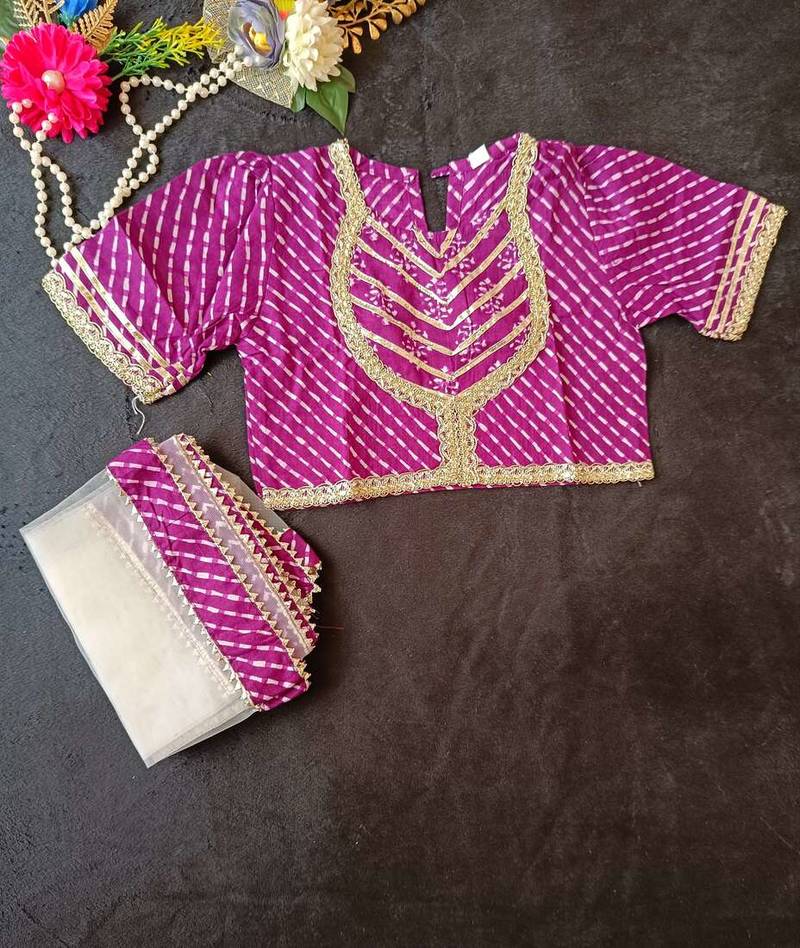 Purple block print lehenga