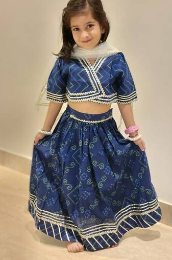 Blue bandhej lehenga choli