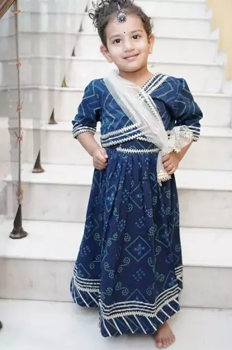 Blue bandhej lehenga choli