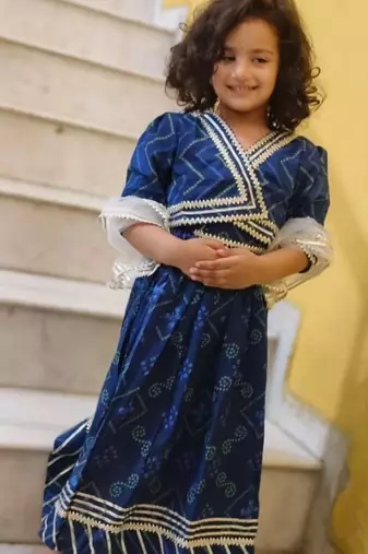 Blue bandhej lehenga choli