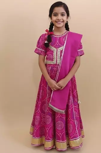 Pink bandhej lehenga choli