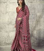 Red modal satin ajrakh printed casual wear saree