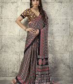 Black modal satin ajrakh printed casual wear saree